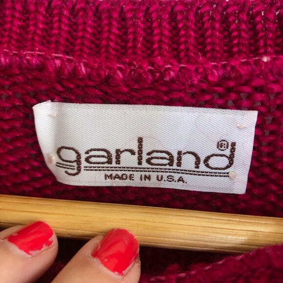 VTG Garland Knit Sweater L 70s 80s Raspberry Pink Boxy USA Made Minimalist - Picture 5 of 8